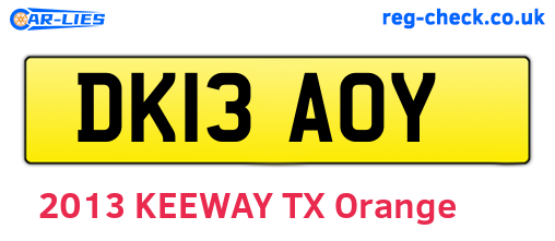 DK13AOY are the vehicle registration plates.
