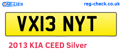 VX13NYT are the vehicle registration plates.