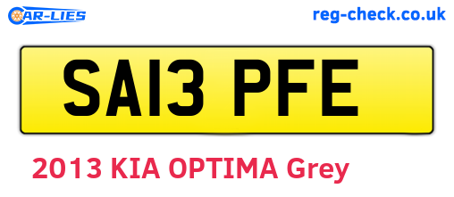 SA13PFE are the vehicle registration plates.