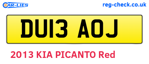 DU13AOJ are the vehicle registration plates.