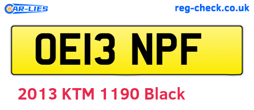 OE13NPF are the vehicle registration plates.