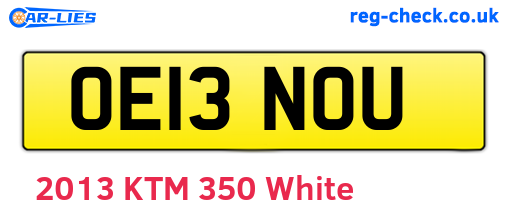 OE13NOU are the vehicle registration plates.