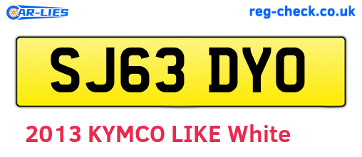 SJ63DYO are the vehicle registration plates.