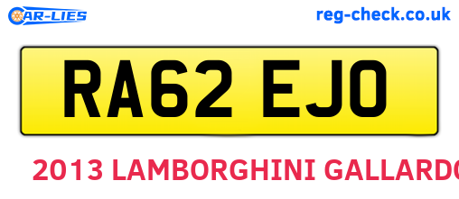 RA62EJO are the vehicle registration plates.