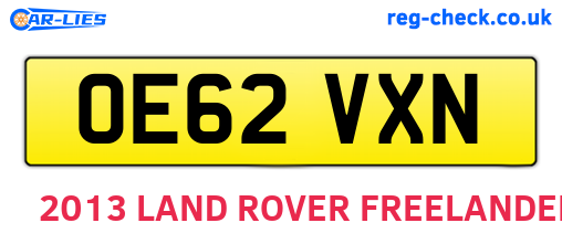 OE62VXN are the vehicle registration plates.