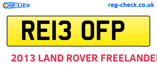 RE13OFP are the vehicle registration plates.
