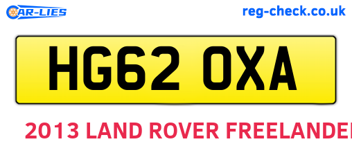 HG62OXA are the vehicle registration plates.