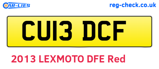 CU13DCF are the vehicle registration plates.