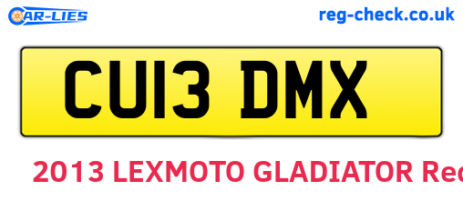 CU13DMX are the vehicle registration plates.