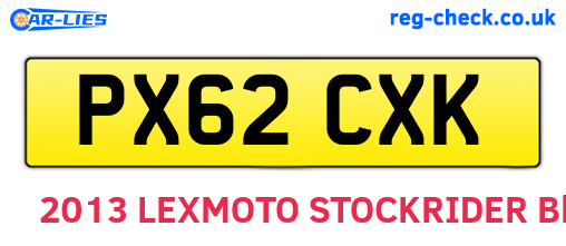 PX62CXK are the vehicle registration plates.