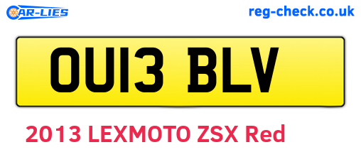OU13BLV are the vehicle registration plates.