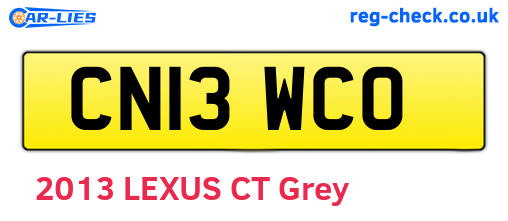 CN13WCO are the vehicle registration plates.