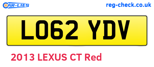 LO62YDV are the vehicle registration plates.