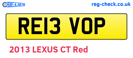 RE13VOP are the vehicle registration plates.