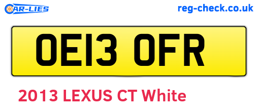 OE13OFR are the vehicle registration plates.