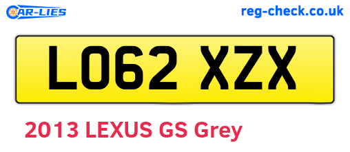 LO62XZX are the vehicle registration plates.