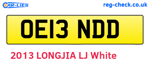OE13NDD are the vehicle registration plates.