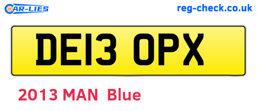 DE13OPX are the vehicle registration plates.