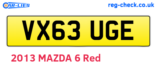 VX63UGE are the vehicle registration plates.