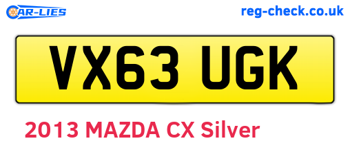 VX63UGK are the vehicle registration plates.