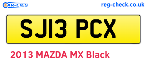 SJ13PCX are the vehicle registration plates.