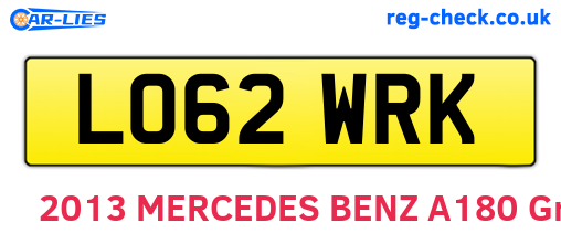 LO62WRK are the vehicle registration plates.