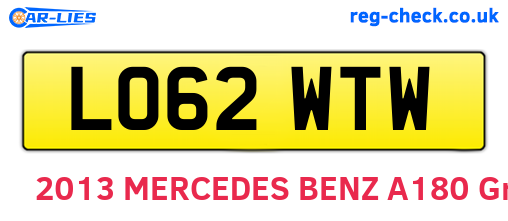 LO62WTW are the vehicle registration plates.