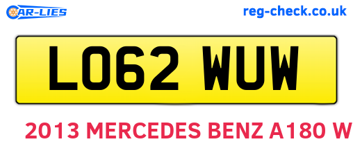 LO62WUW are the vehicle registration plates.