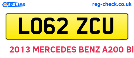 LO62ZCU are the vehicle registration plates.