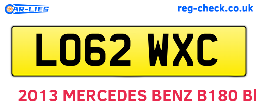 LO62WXC are the vehicle registration plates.