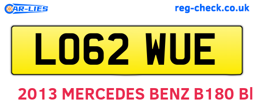 LO62WUE are the vehicle registration plates.