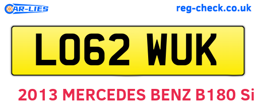 LO62WUK are the vehicle registration plates.
