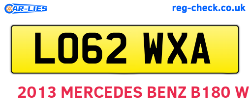 LO62WXA are the vehicle registration plates.