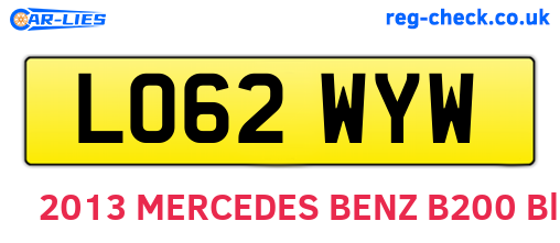LO62WYW are the vehicle registration plates.
