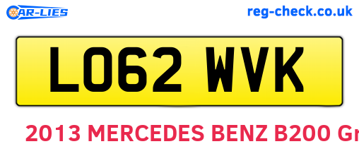LO62WVK are the vehicle registration plates.