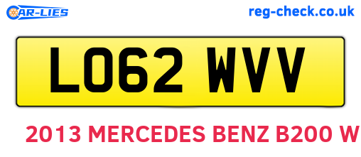 LO62WVV are the vehicle registration plates.