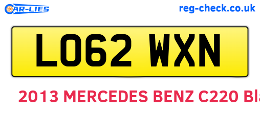 LO62WXN are the vehicle registration plates.