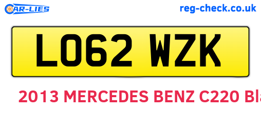 LO62WZK are the vehicle registration plates.
