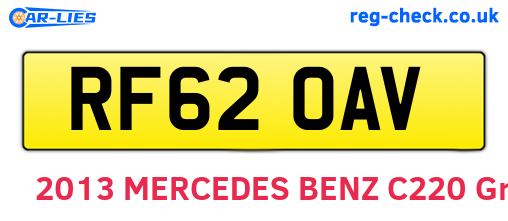 RF62OAV are the vehicle registration plates.