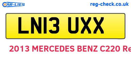 LN13UXX are the vehicle registration plates.