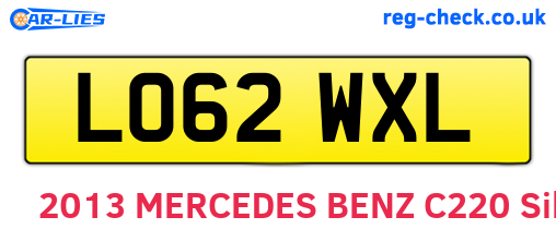 LO62WXL are the vehicle registration plates.