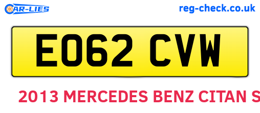 EO62CVW are the vehicle registration plates.