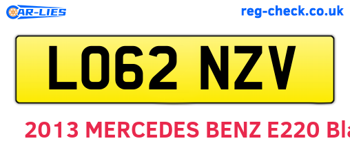 LO62NZV are the vehicle registration plates.