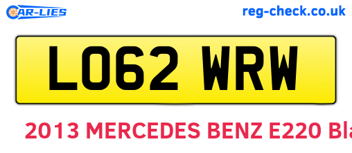 LO62WRW are the vehicle registration plates.