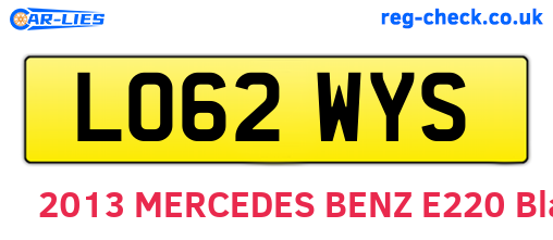 LO62WYS are the vehicle registration plates.