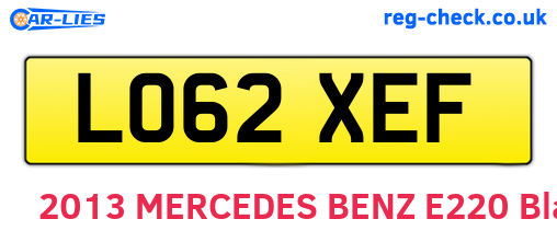 LO62XEF are the vehicle registration plates.