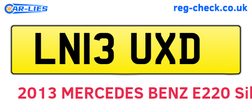 LN13UXD are the vehicle registration plates.