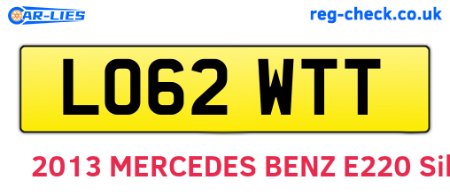 LO62WTT are the vehicle registration plates.