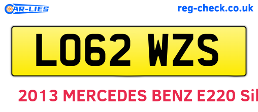 LO62WZS are the vehicle registration plates.
