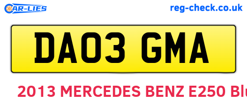 DA03GMA are the vehicle registration plates.